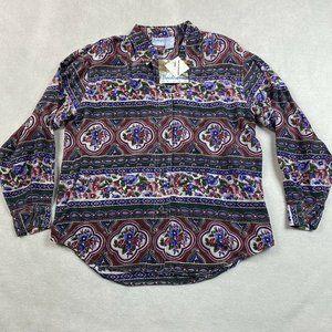 Vtg 90's Backroad Blues Washable Silk Top Blouse